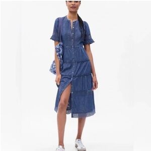 Gap × LoveShackFancy Denim Tiered Midi Dress